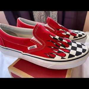 flame checkered slip on vanz